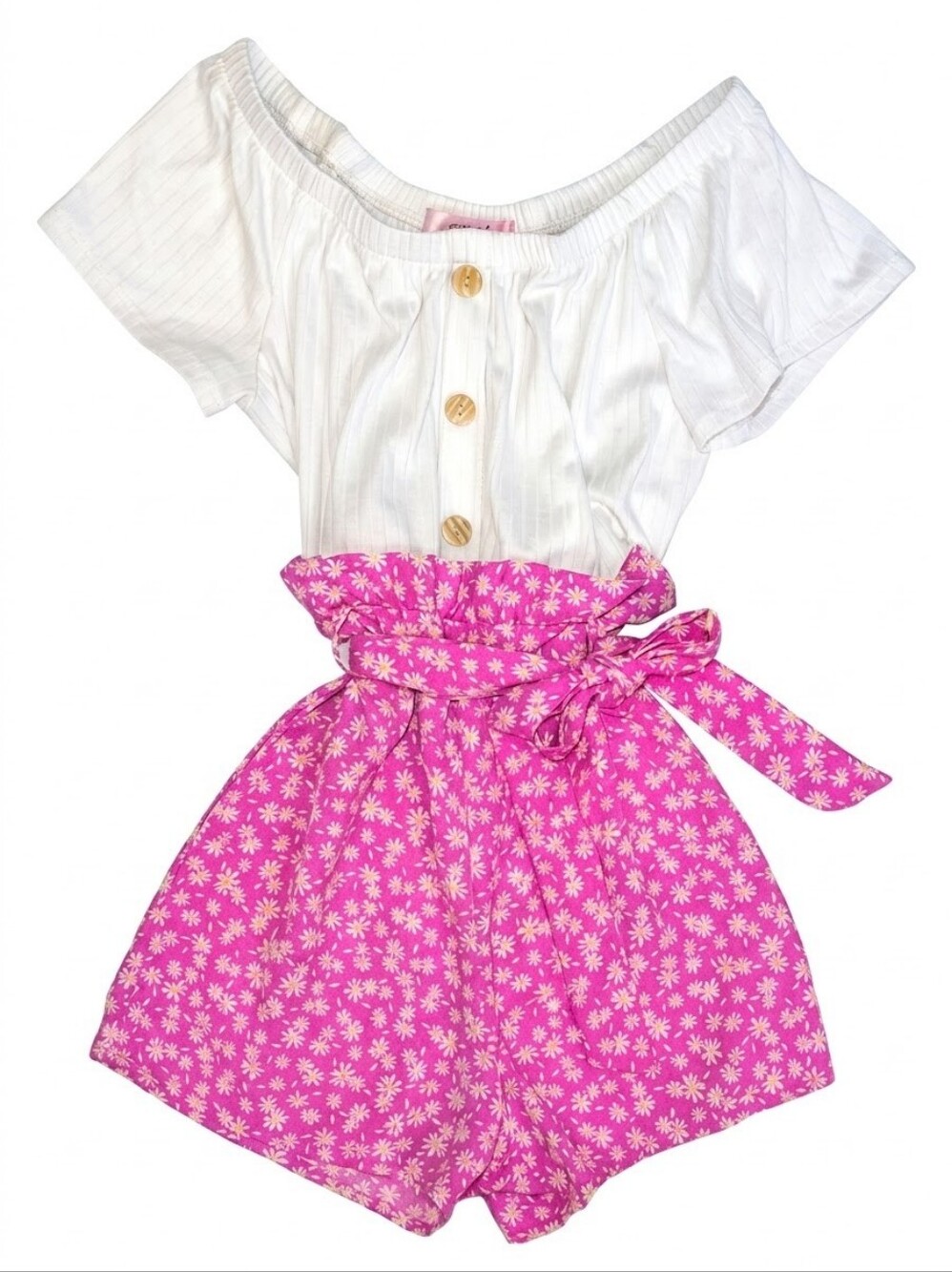 Paper Doll Girls Off Shoulder Daisy Floral Romper Size 12 Pink White Summer